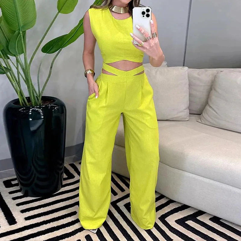 2 Pcs Women's Sleeveless Solid Color Camisole Sets 555608