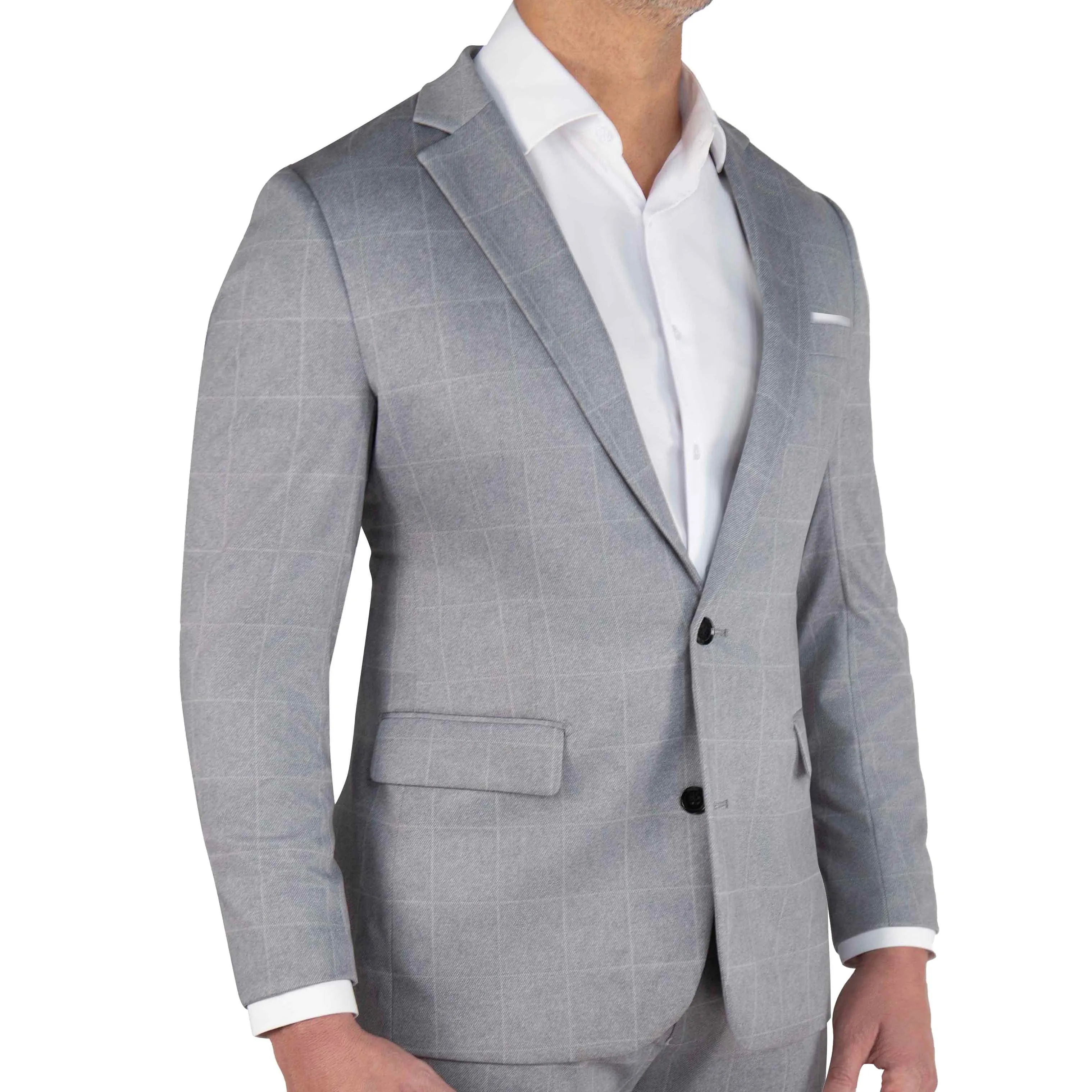 Athletic Fit Stretch Blazer - Light Grey & White Windowpane