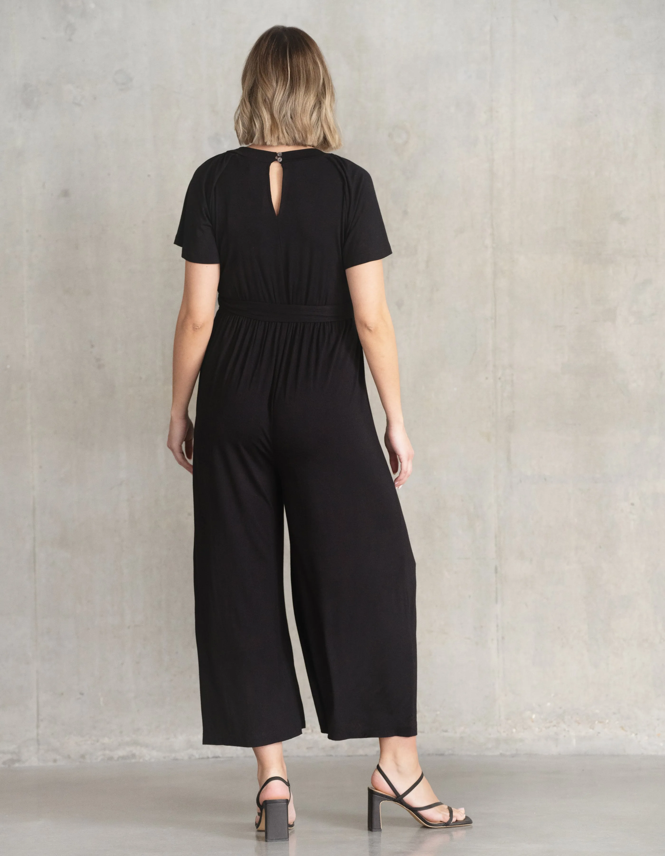 Black Lenzing™ Ecovero™ Maternity   Nursing Jumpsuit