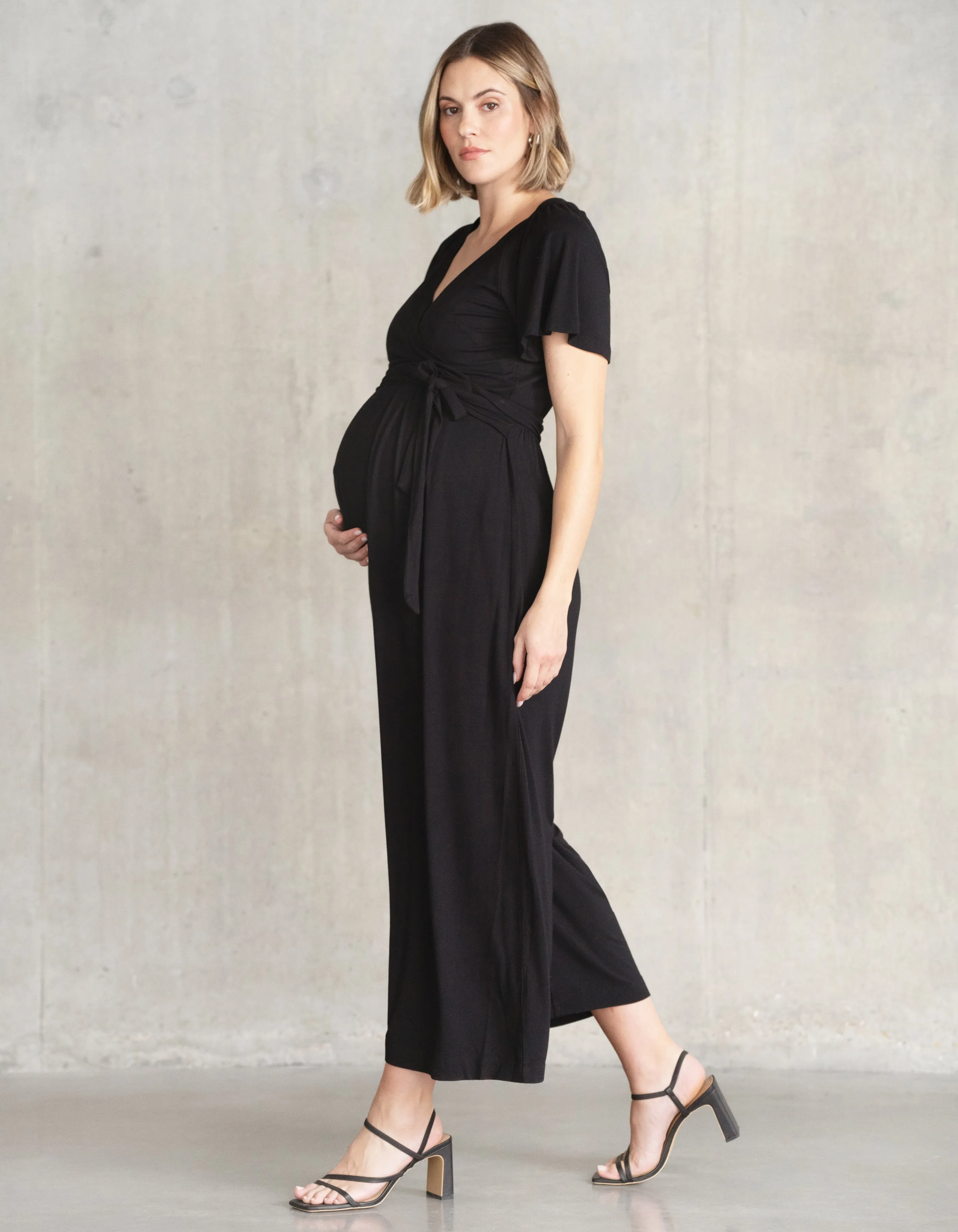 Black Lenzing™ Ecovero™ Maternity   Nursing Jumpsuit