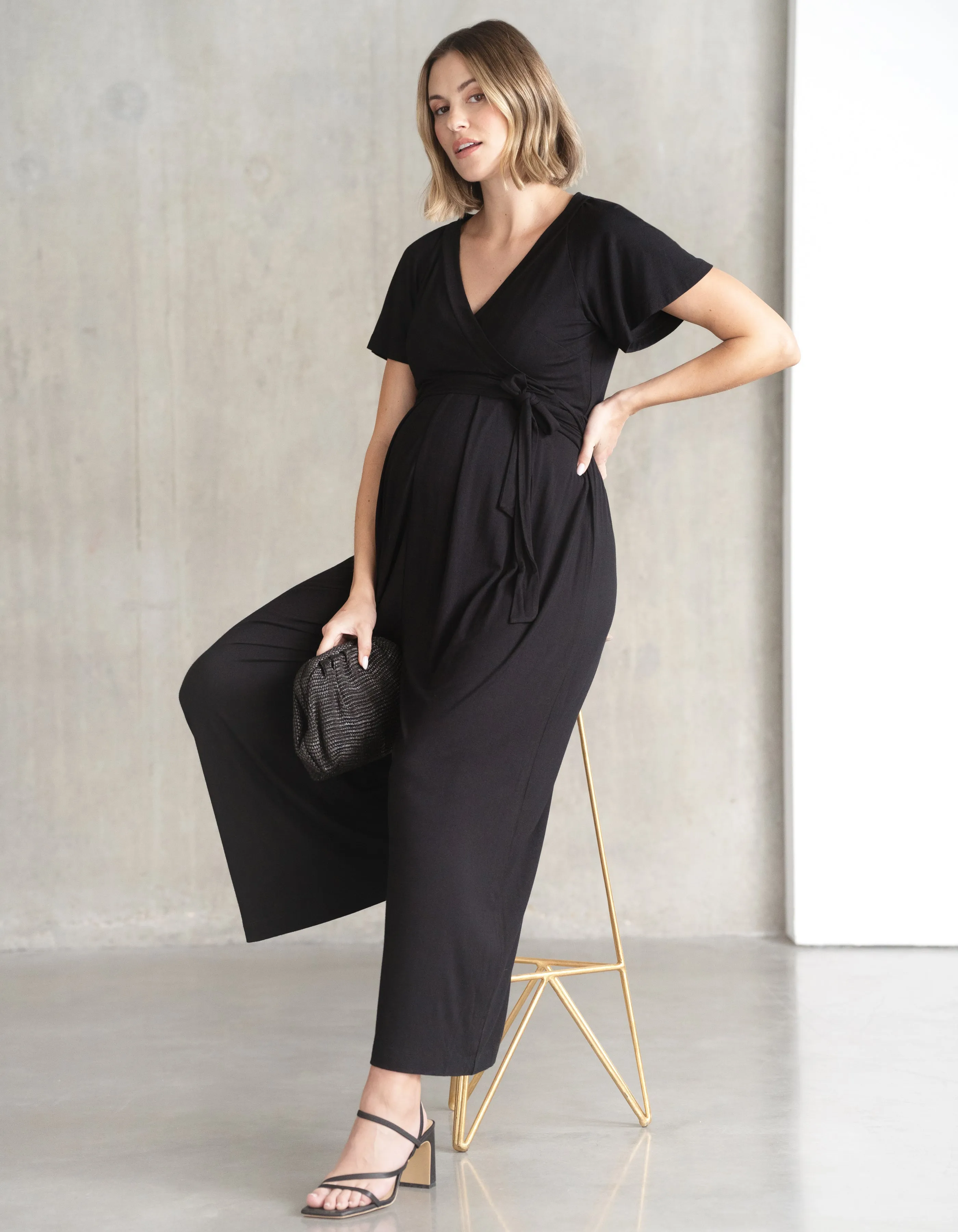 Black Lenzing™ Ecovero™ Maternity   Nursing Jumpsuit