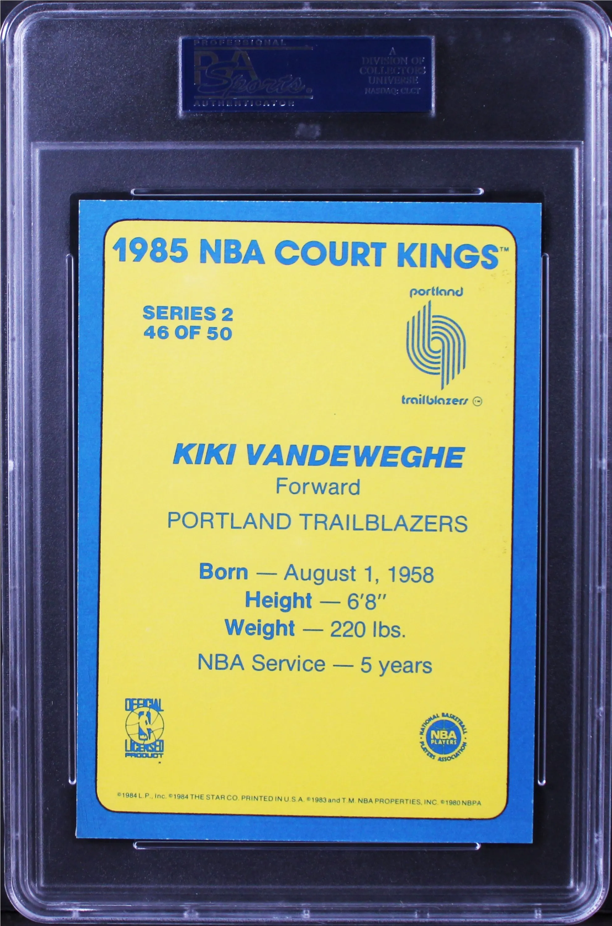 Blazers Kiki Vandeweghe Signed 5x7 1985 Star NBA Court Kings #46 Card PSA Slab