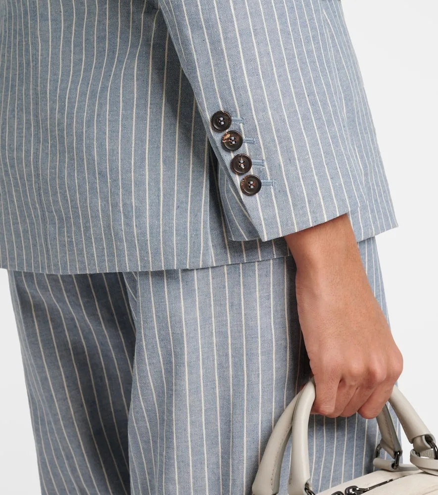 Brunello Cucinelli Pinstripe linen, cotton, and hemp blazer