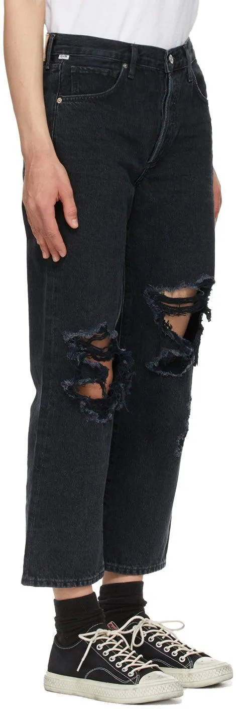 Citizens of Humanity Black Emery Crop Relaxed Straight Jeans