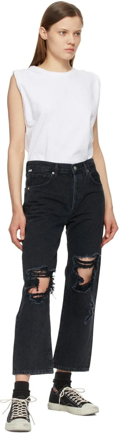 Citizens of Humanity Black Emery Crop Relaxed Straight Jeans