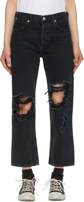 Citizens of Humanity Black Emery Crop Relaxed Straight Jeans