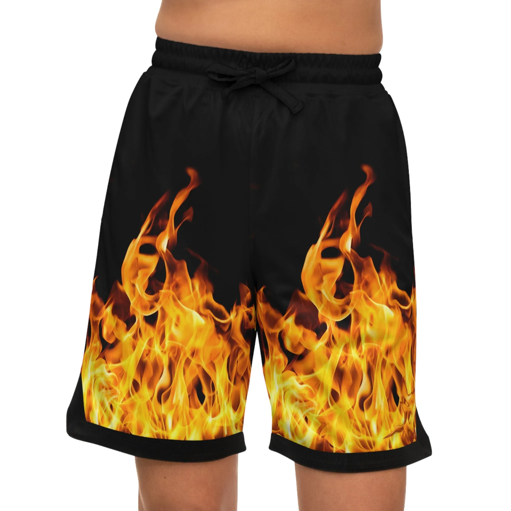 Flame Basketball Rib Shorts - Fire Design for Active Lifestyle