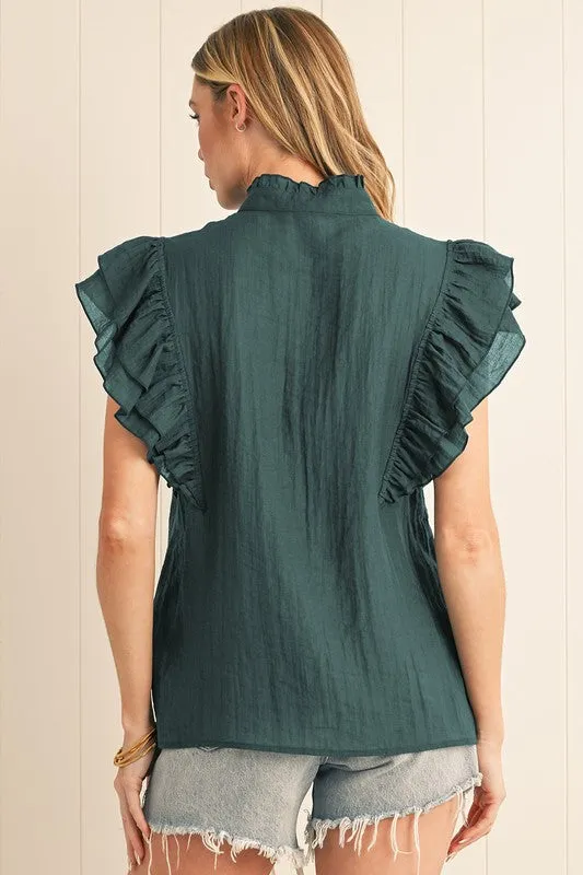 Jade Green Ruffle Blouse