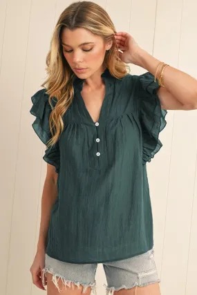 Jade Green Ruffle Blouse