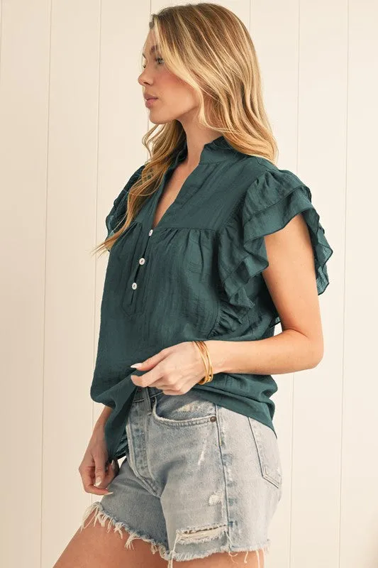 Jade Green Ruffle Blouse