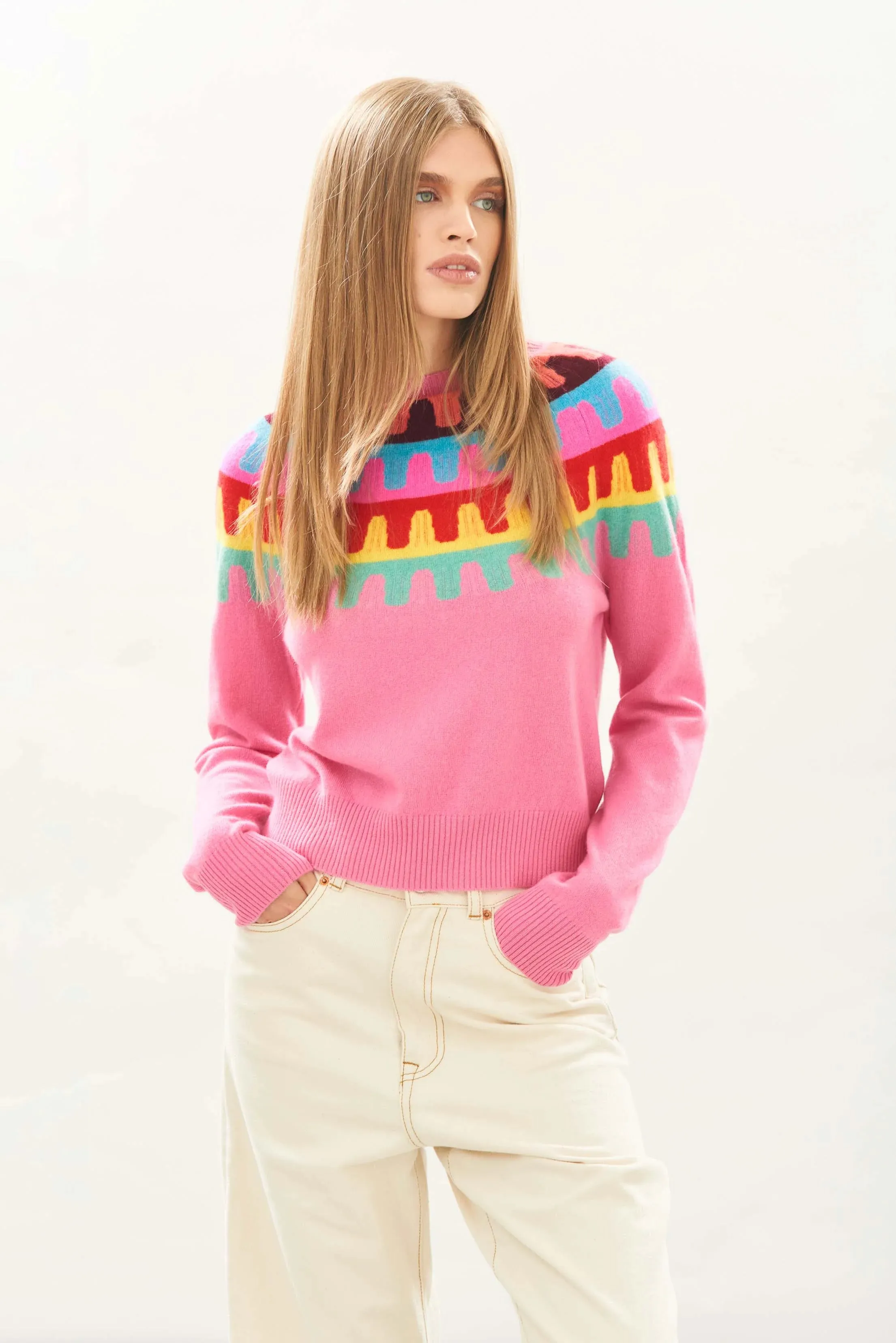 Ju054 Pink Rick Rack Sweater