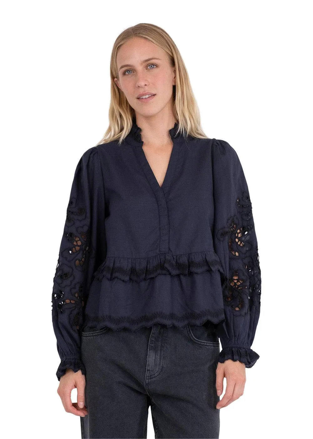 Kimmo Embroidery Blouse - Navy
