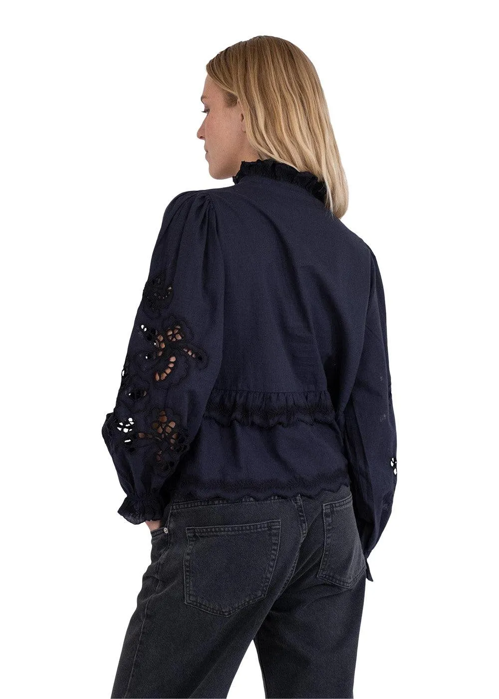 Kimmo Embroidery Blouse - Navy