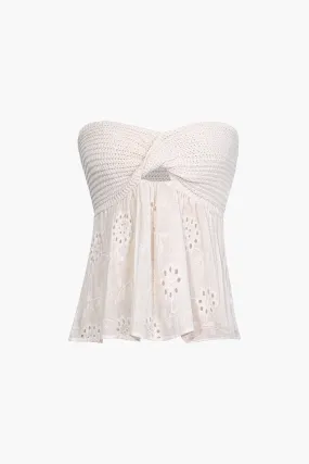 Knot Front Knit Embroidered Crop