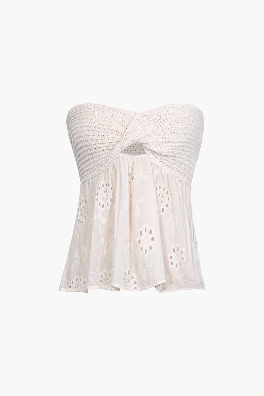 Knot Front Knit Embroidered Crop