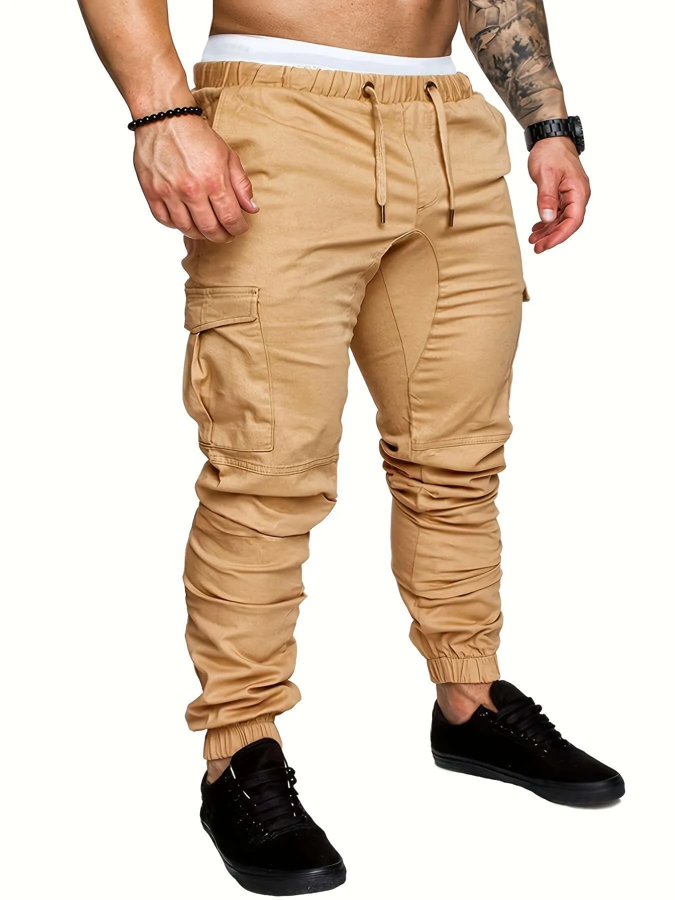 Men's Casual Cargo Joggers: Elastic Waist, Tapered Fit