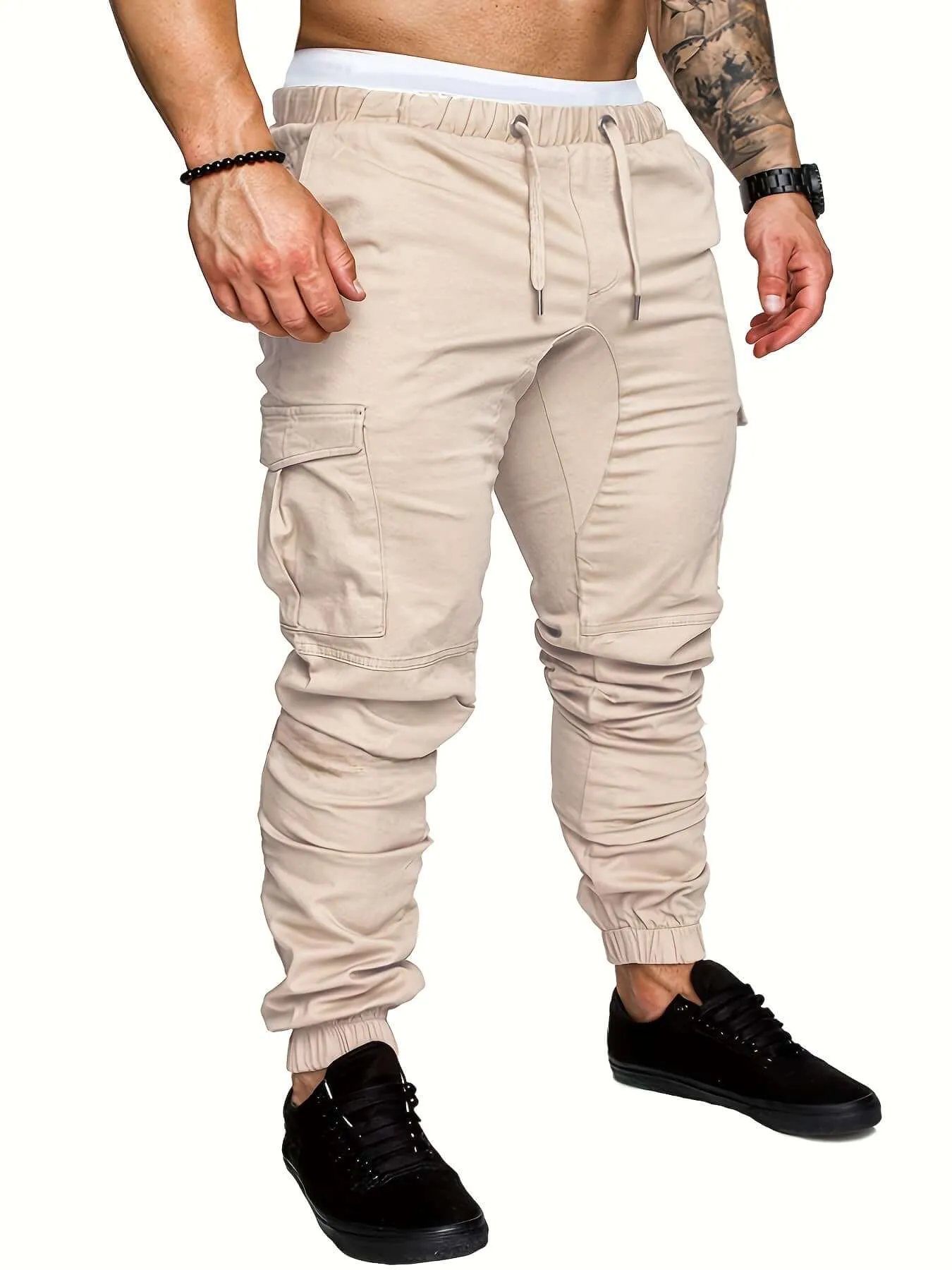 Men's Casual Cargo Joggers: Elastic Waist, Tapered Fit