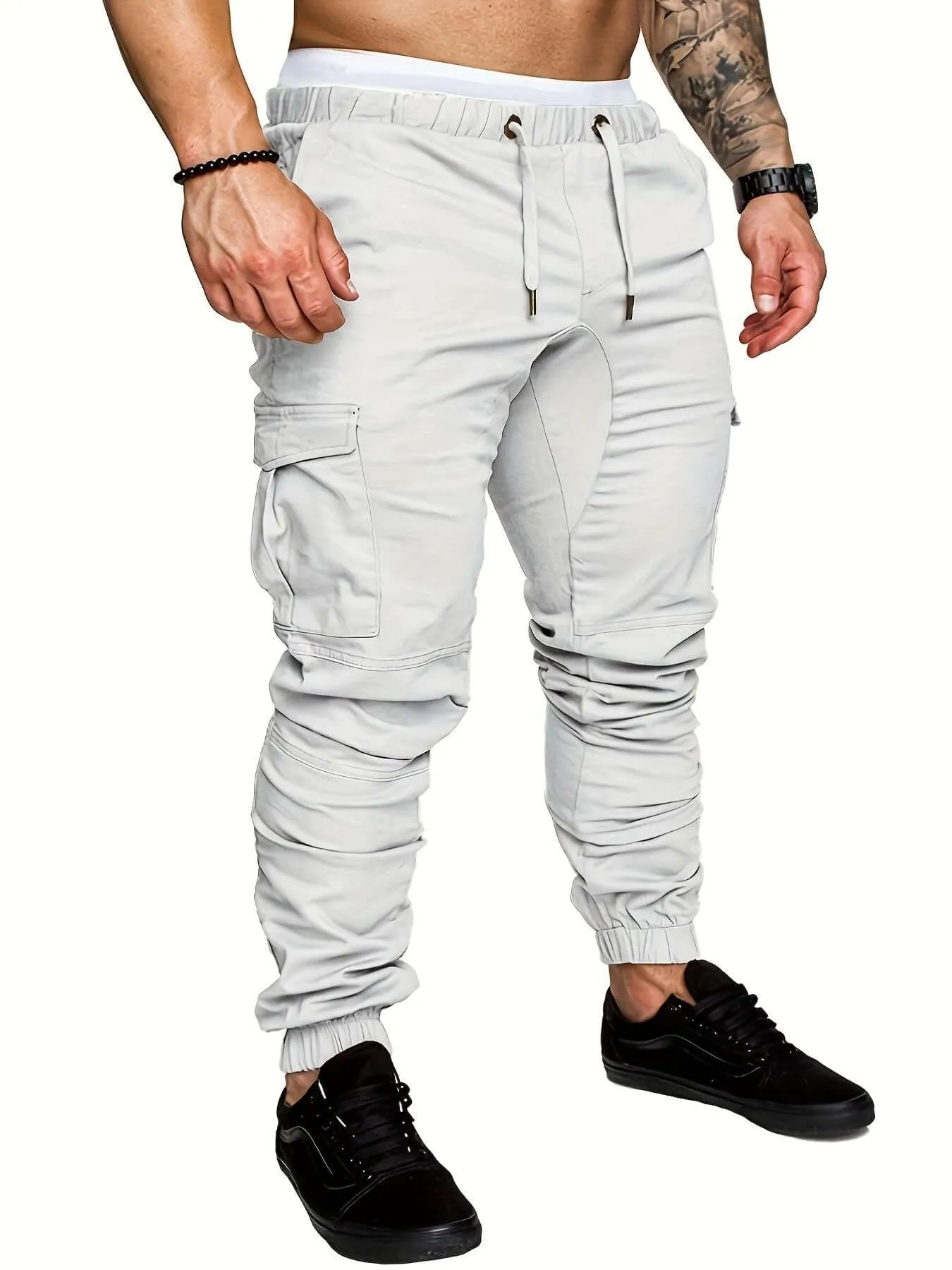 Men's Casual Cargo Joggers: Elastic Waist, Tapered Fit