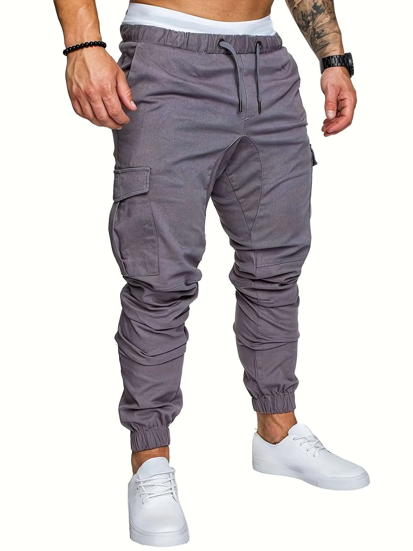 Men's Casual Cargo Joggers: Elastic Waist, Tapered Fit