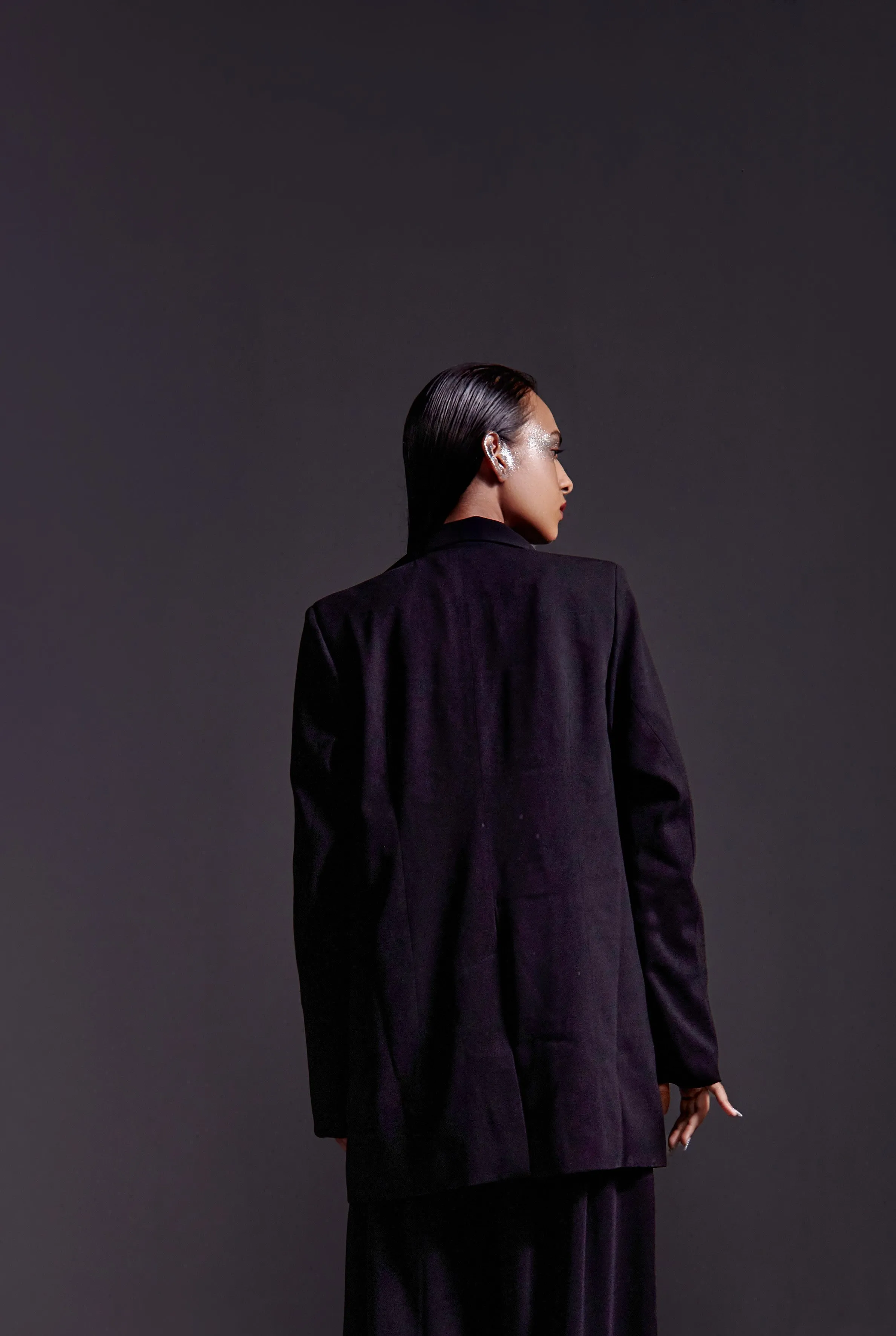 Oversized Double Breasted Blazer-Black