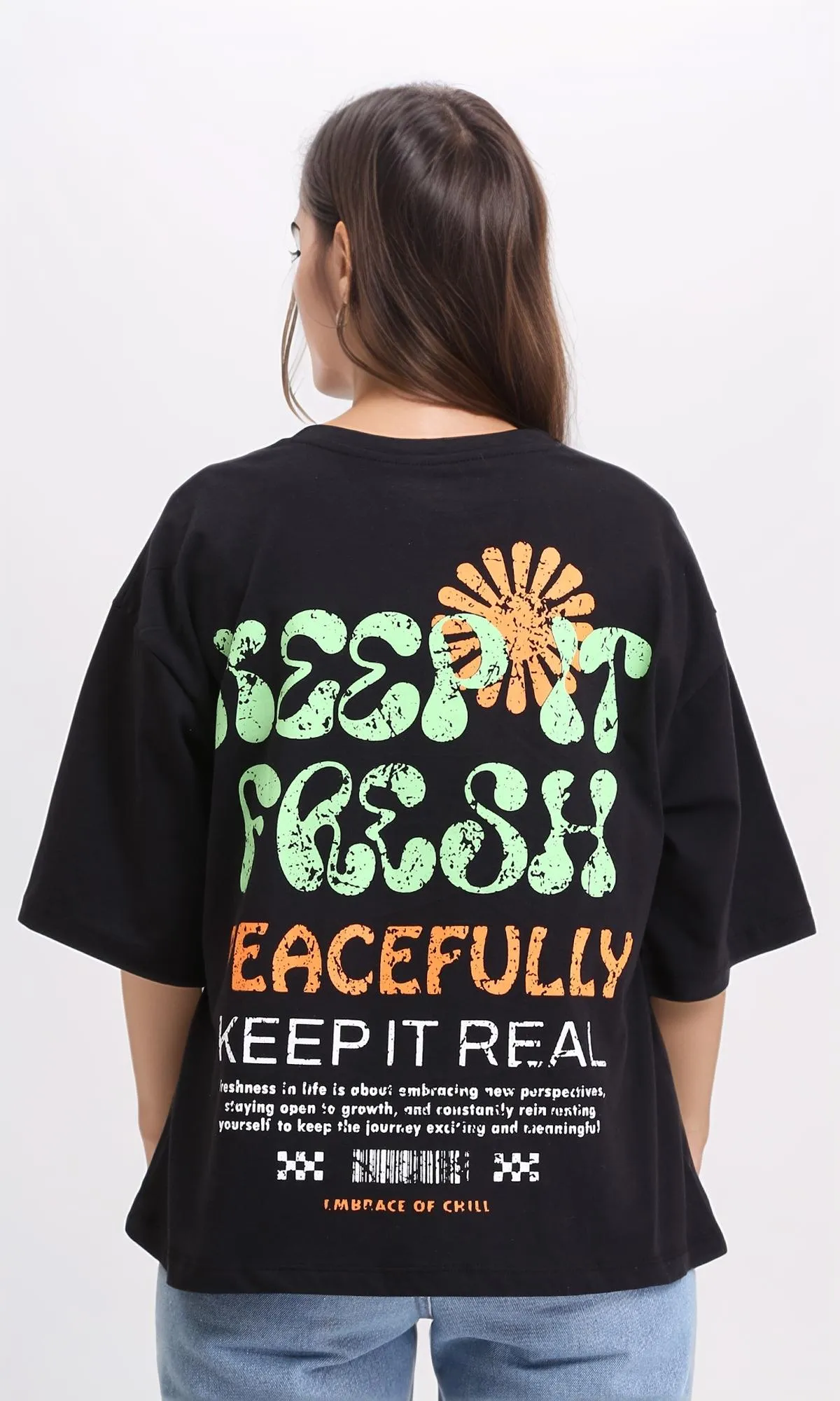 R209137 - Crew Neck Printed Relaxed Tee - Black