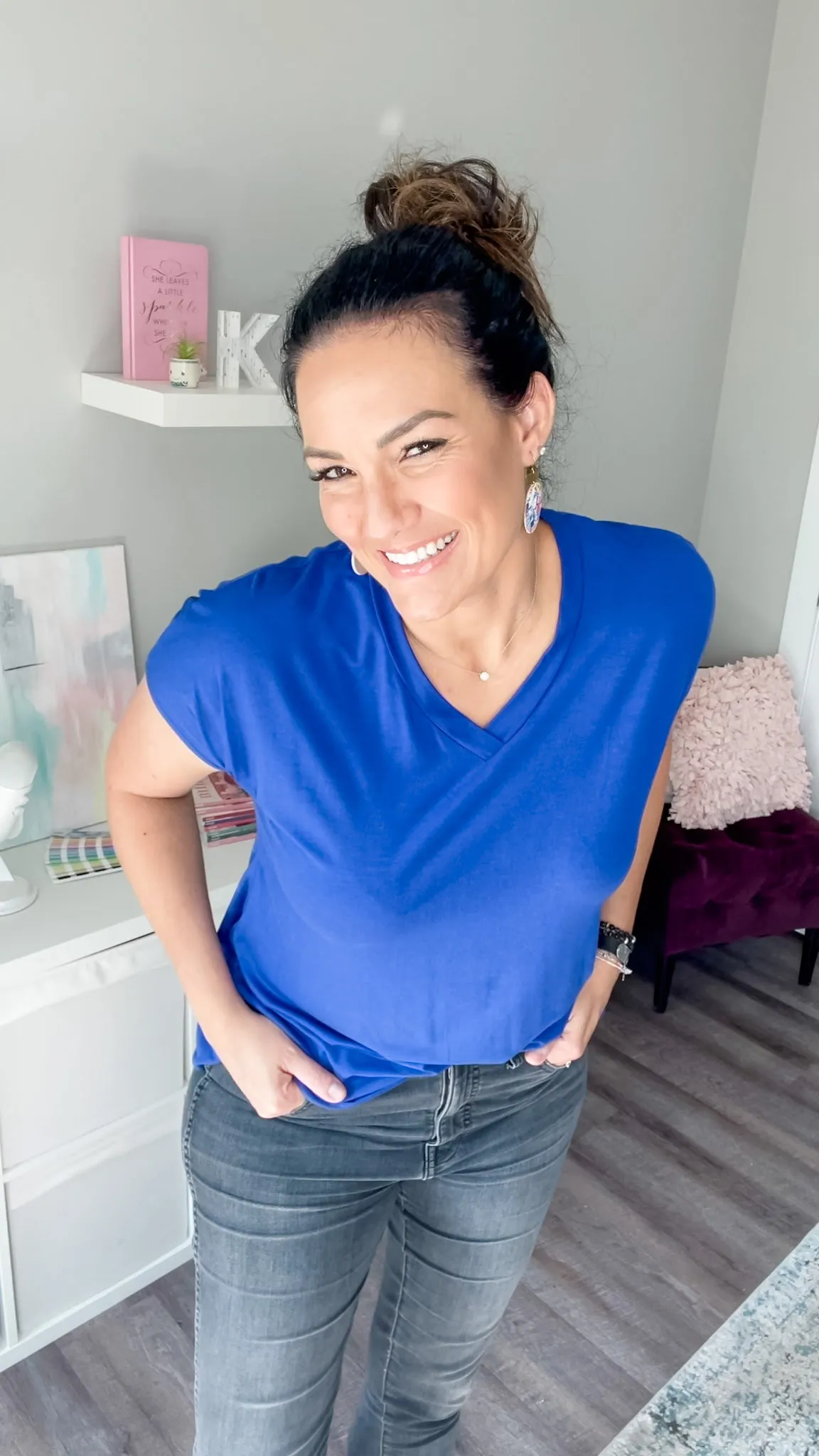 Royal Blue Basic Cap Sleeve V-Neck Tunic | 4 sizes