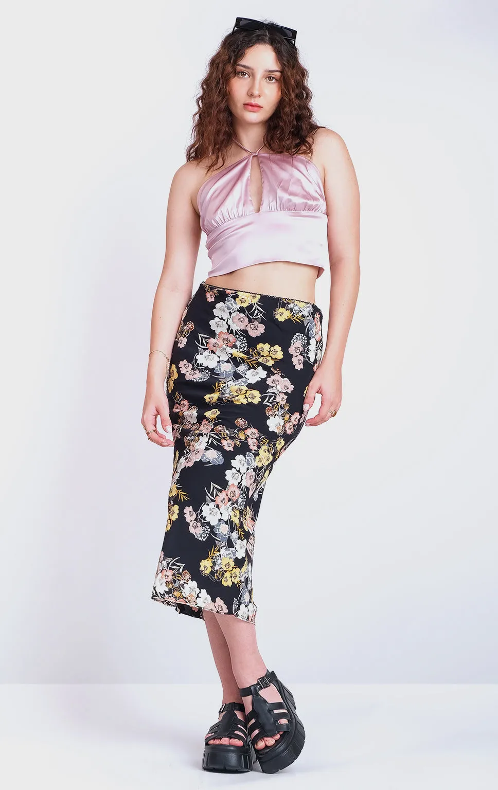 SATIN HALTER TOP W/ BACK TIES