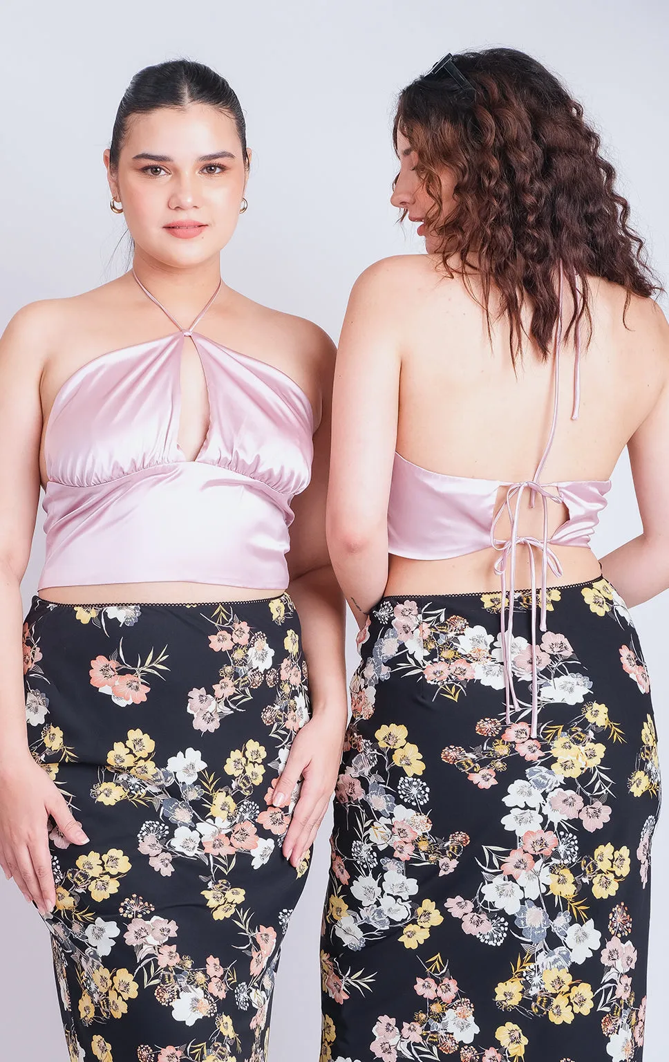SATIN HALTER TOP W/ BACK TIES