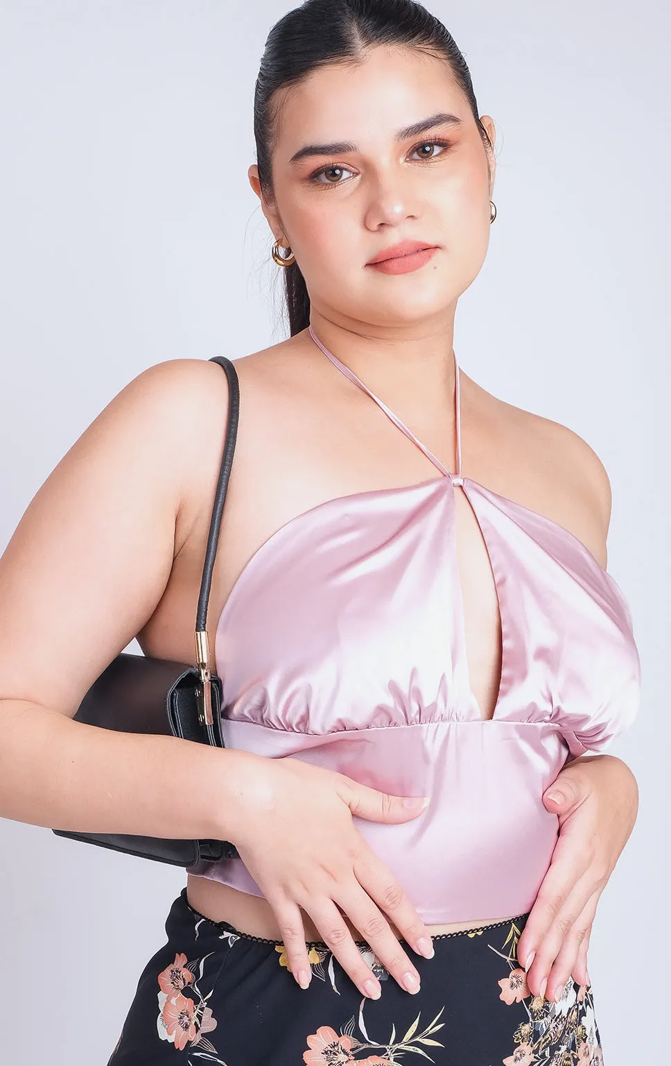 SATIN HALTER TOP W/ BACK TIES