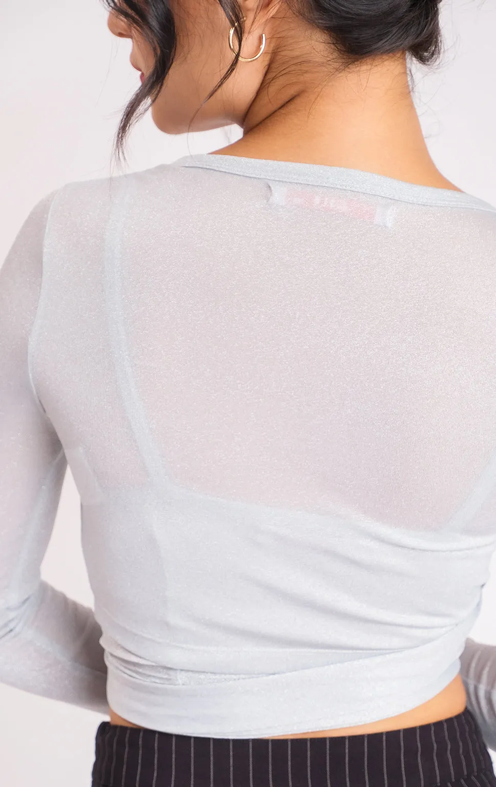 SILVER WRAP CROP TOP