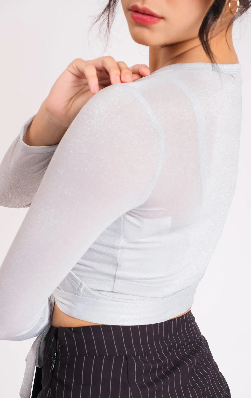 SILVER WRAP CROP TOP