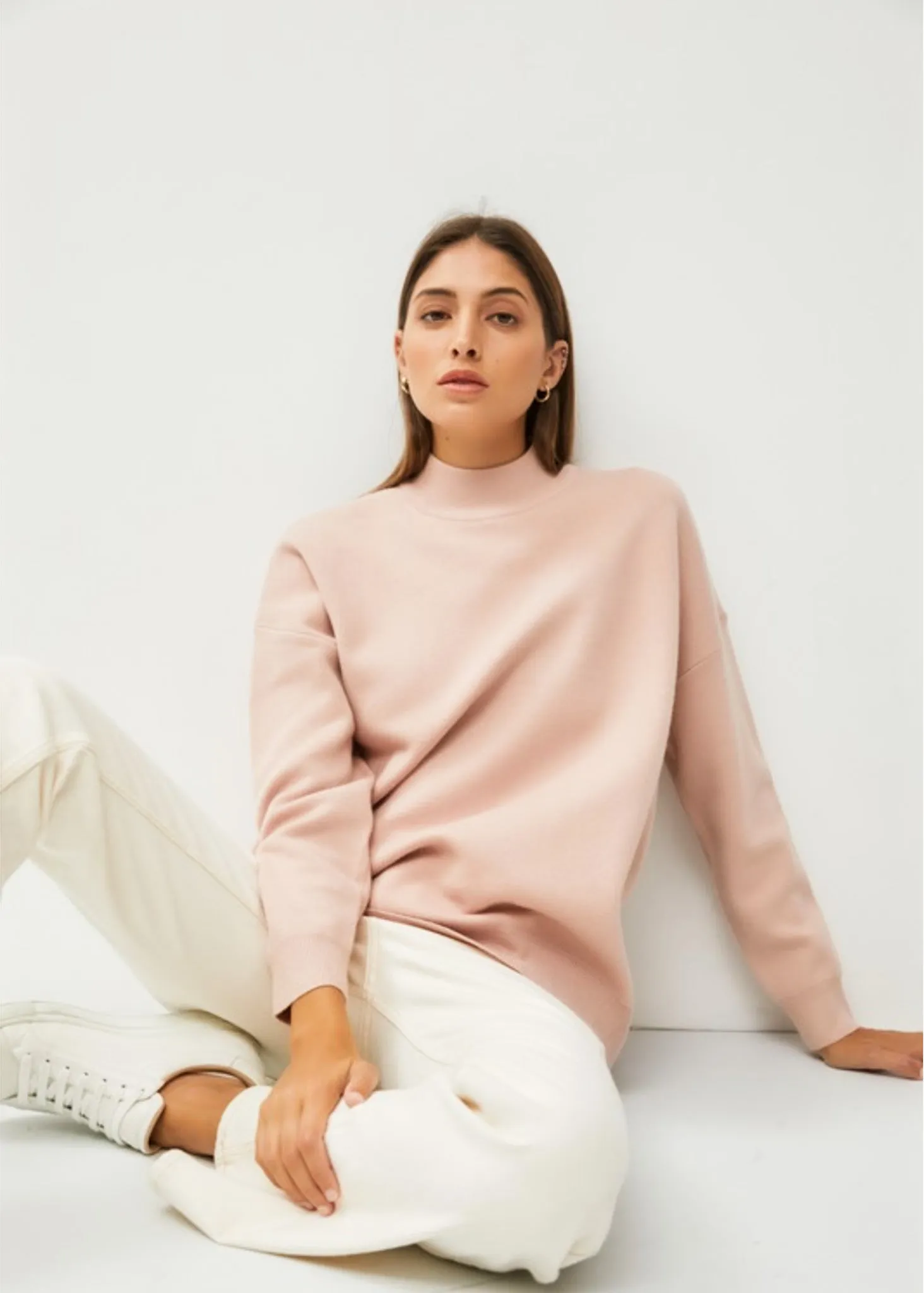 Sofie, Women’s Sweater, Butter Soft Mock Neck, Fine Guage Knit, Dusty Peach
