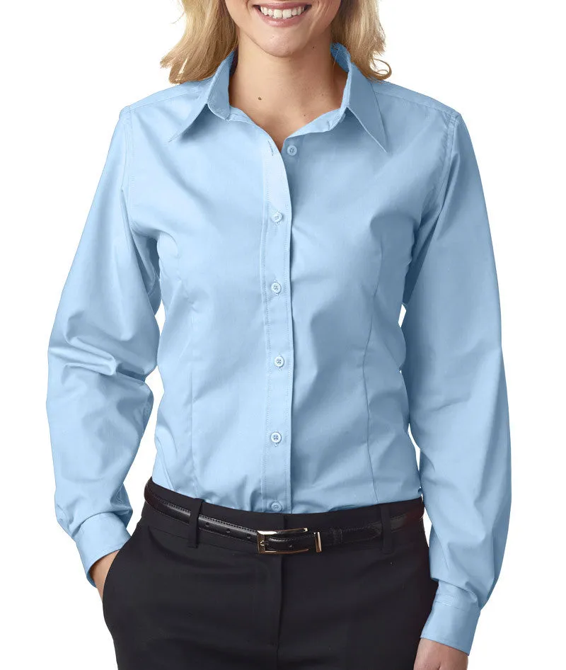ultraclub ladies' easy-care broadcloth - light blue (xl)
