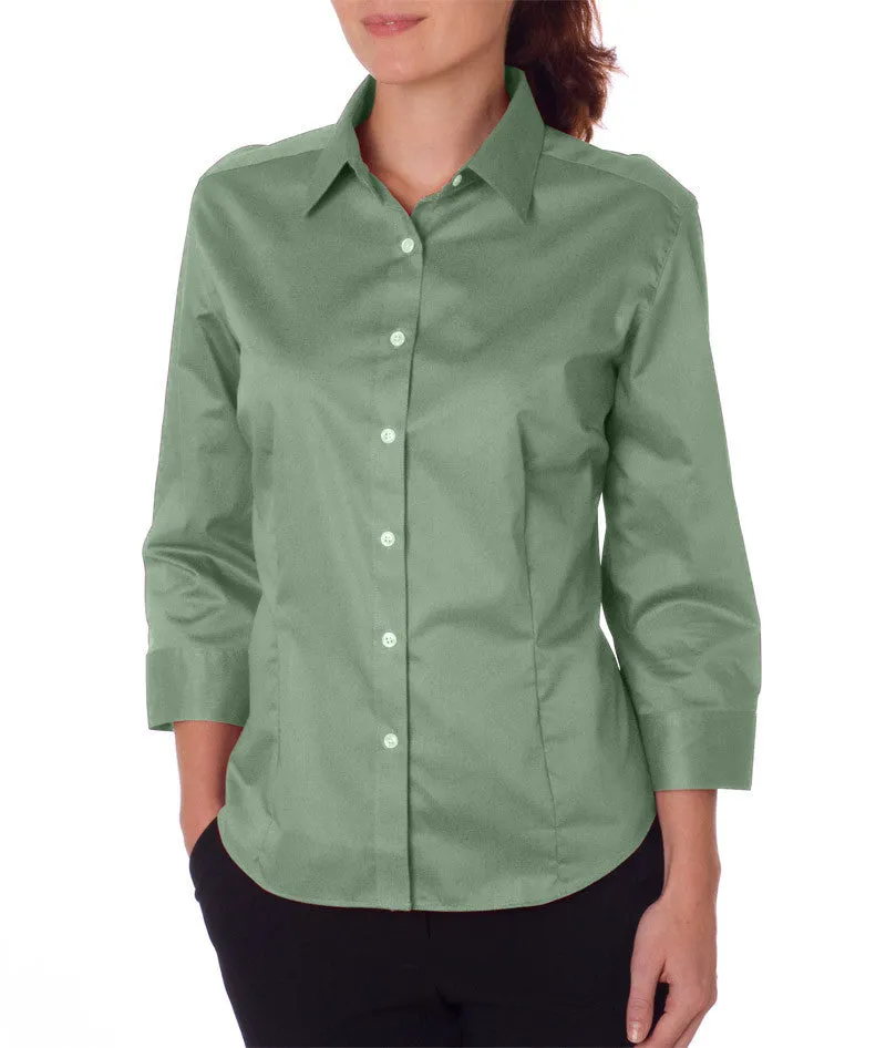 van heusen ladies' 3/4-sleeve dress twill - sage (m)