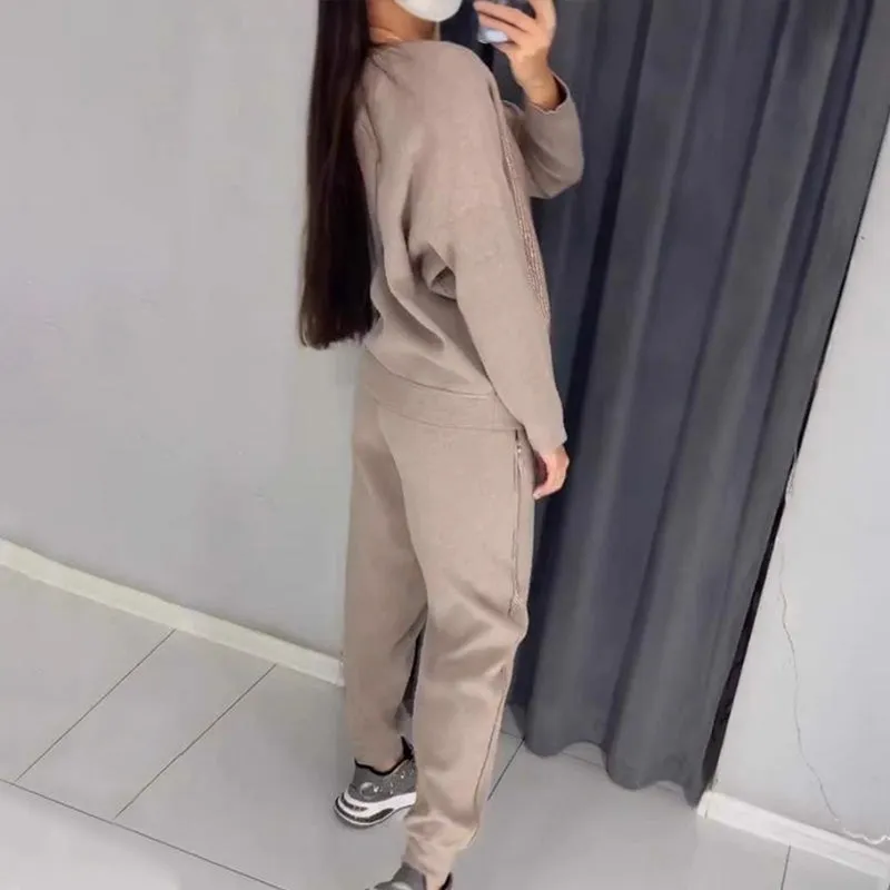 Women's Glitter Rhinestone Sweatshirt & Casual Pants 2 Piece Set