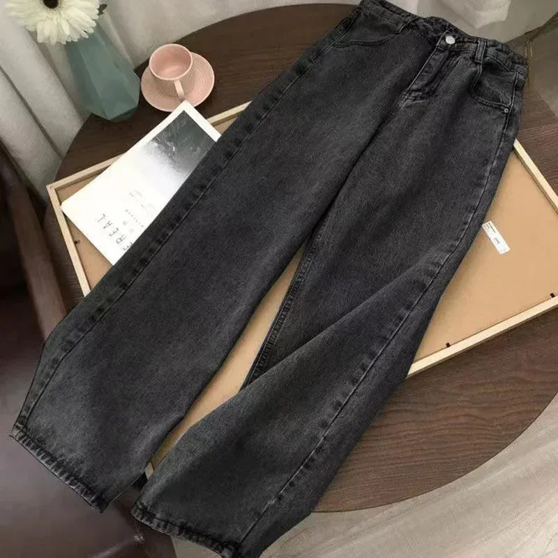 Y2K Men blue letter printed jeans high-end fashion hip-hop trend straight casual pants loose couple street American retro pants