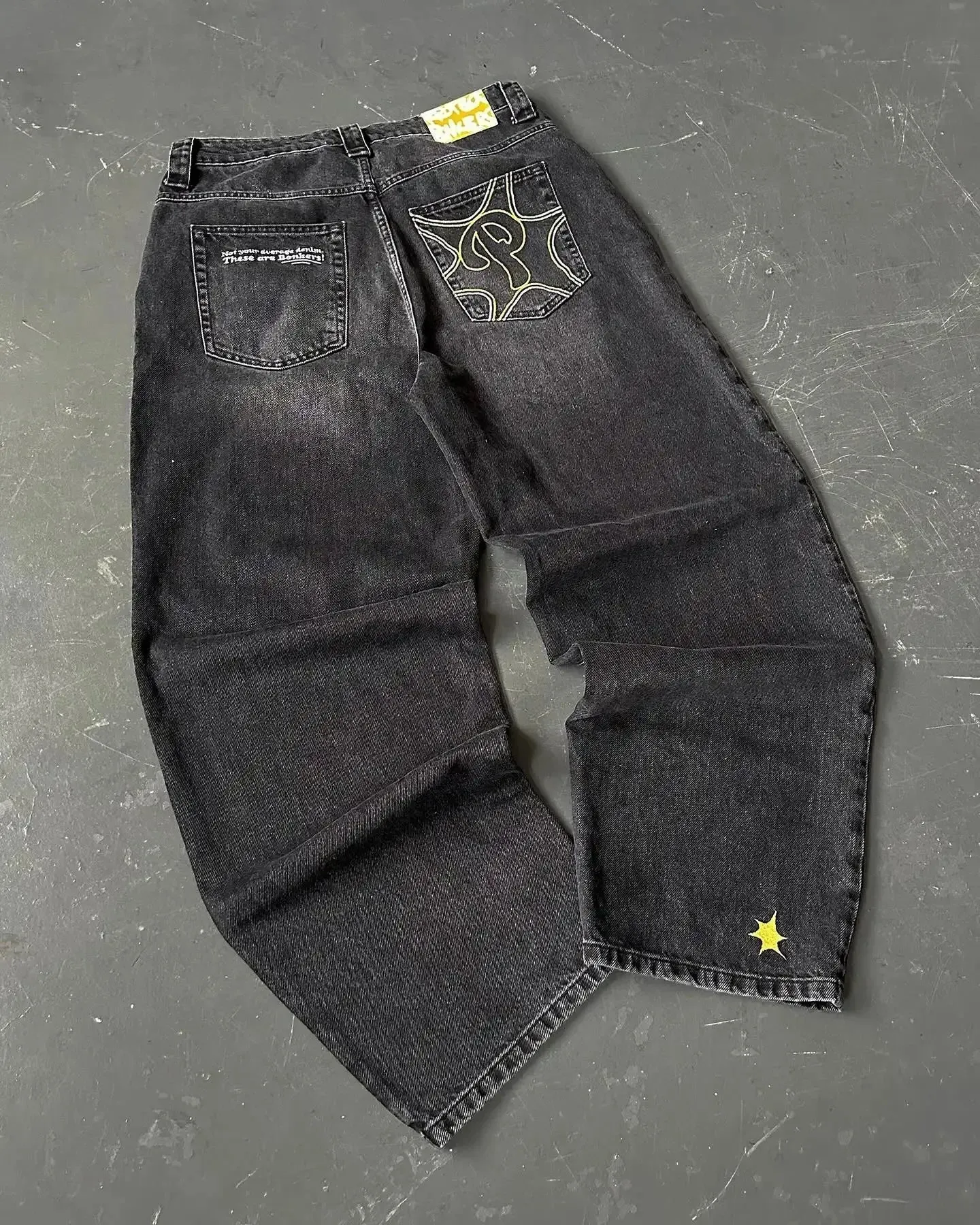 Y2K Men blue letter printed jeans high-end fashion hip-hop trend straight casual pants loose couple street American retro pants