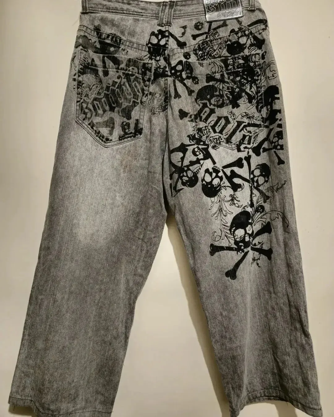 Y2K Men blue letter printed jeans high-end fashion hip-hop trend straight casual pants loose couple street American retro pants