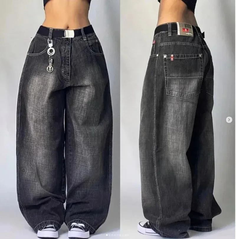 Y2K Men blue letter printed jeans high-end fashion hip-hop trend straight casual pants loose couple street American retro pants