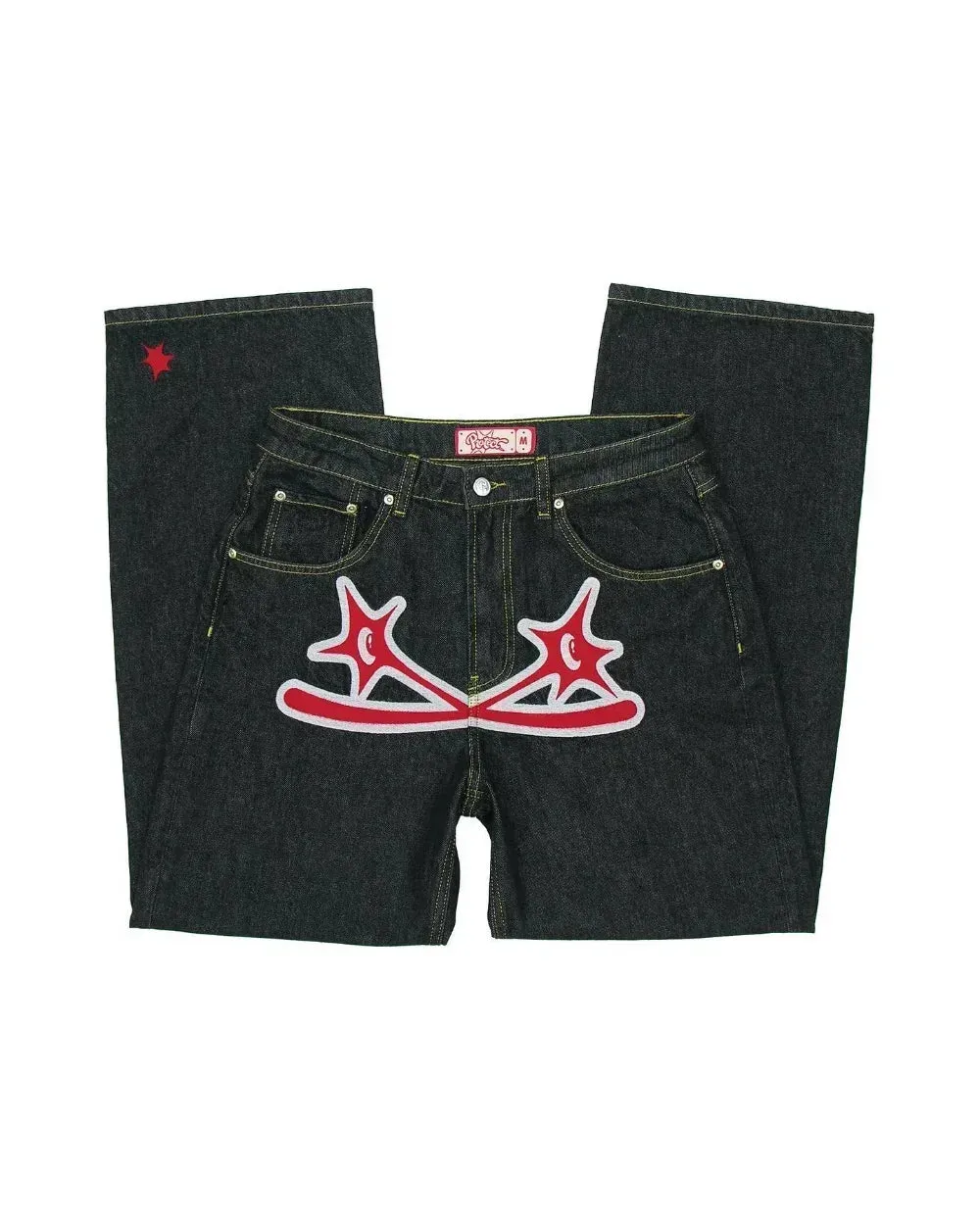 Y2K Men blue letter printed jeans high-end fashion hip-hop trend straight casual pants loose couple street American retro pants